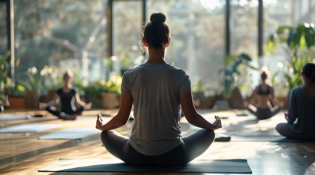 Young woman practicing meditation to relieve depression symptoms