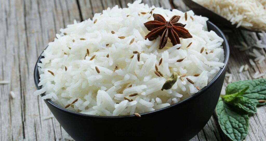 A bowl of white rice a major portion of Indian diet which is a source of refined carbohydrates