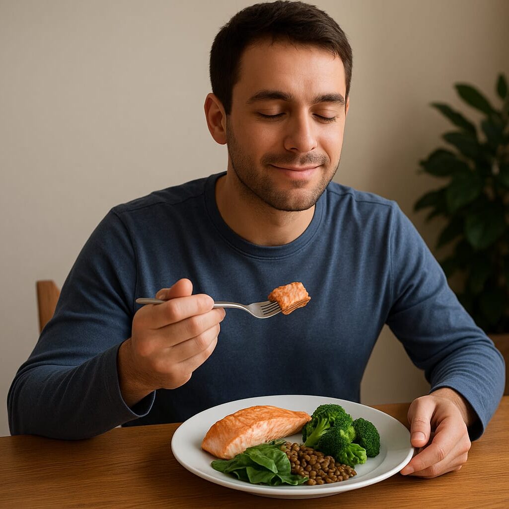 Image of a person eating foods that are rich in omega-3 fatty acids.