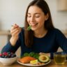 A woman eating anti-aging foods