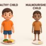 Image showing a healthy child and how the malnutrition in children affect their growth