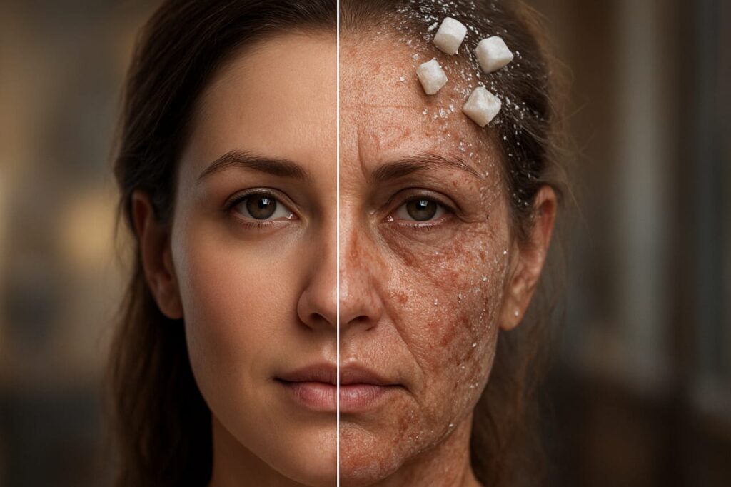 Image showing the wrinkles on face, one of the hidden dangers of sugar